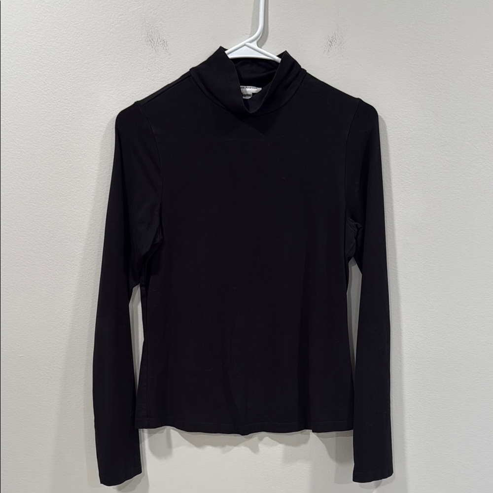 Frank and Oak Black Fitted Long Sleeve Turtleneck Shirt Size Medium EUC